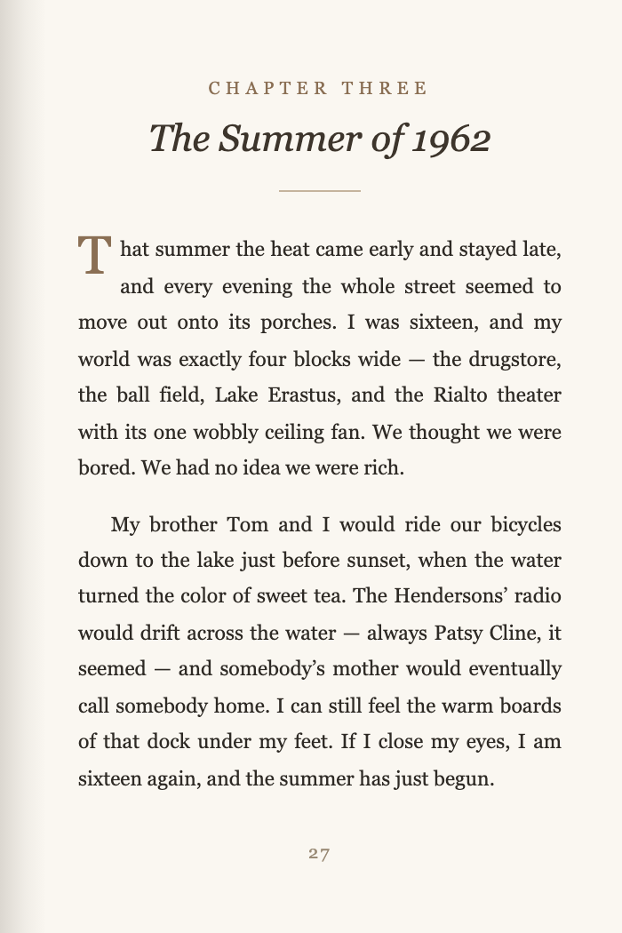 A printed page from a MyDear memoir (sample page 1)