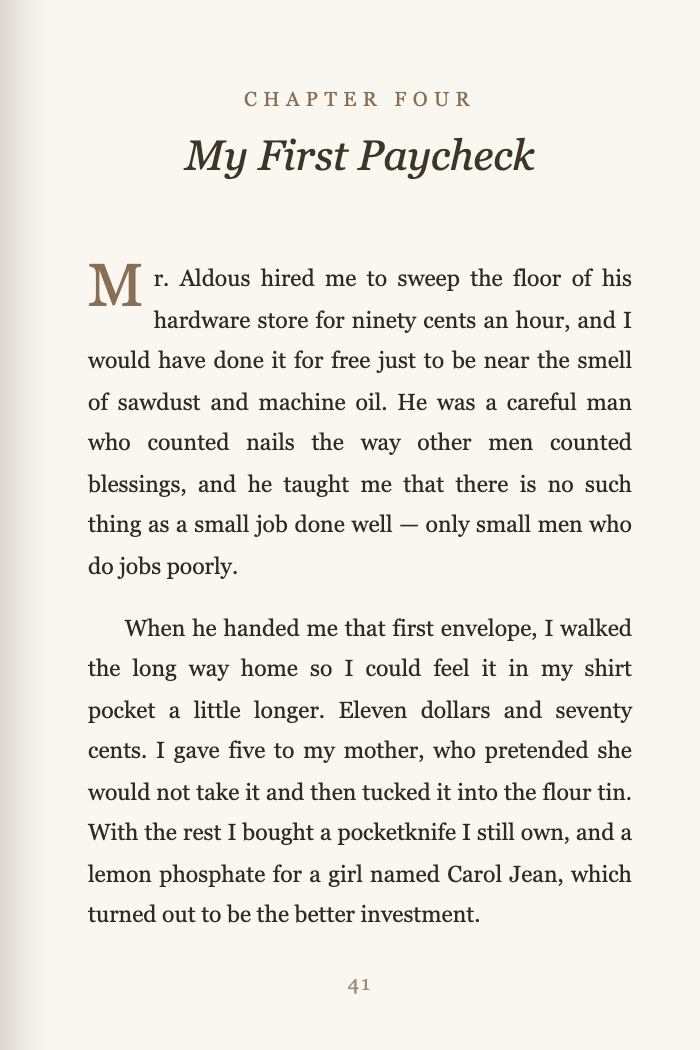 A printed page from a MyDear memoir (sample page 2)