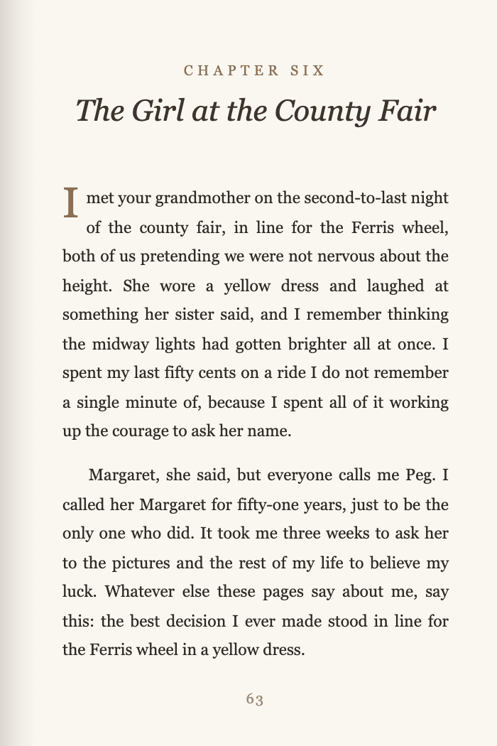 A printed page from a MyDear memoir (sample page 3)